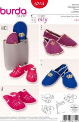 6754 burda Family Felt Slippers S-LG, Slipper Pocket Organizer Pattern Uncut